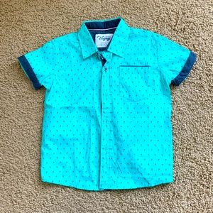 Craft + Flow Blue Buttondown Palm Tree 🌴 Short Sleeve T-Shirt Size 4-5